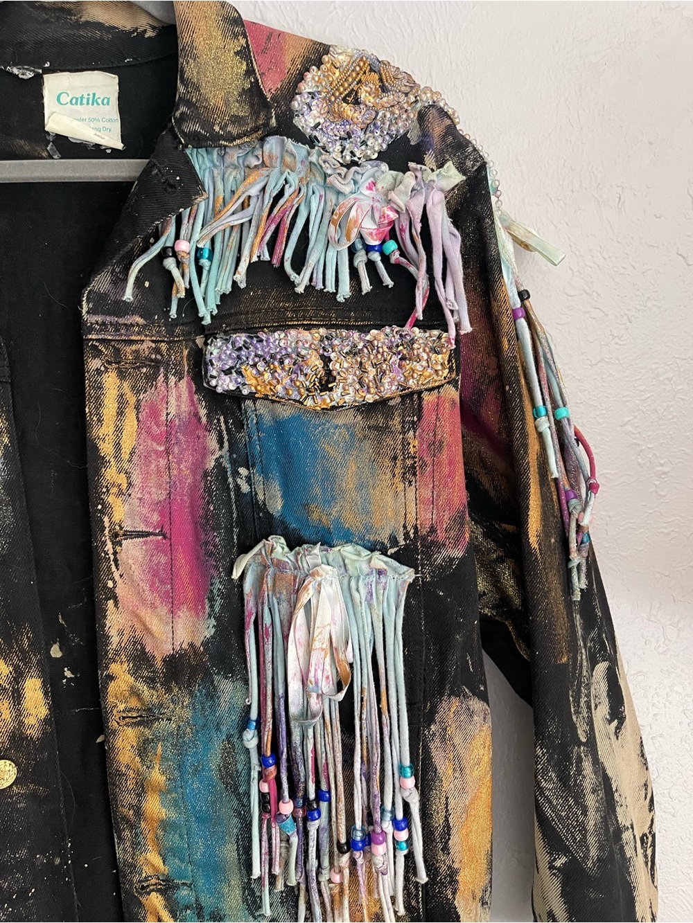 Vintage Catika Wearable Art Jacket Embellished Beaded Fringe Patchwork S/M - Picture 4 of 9